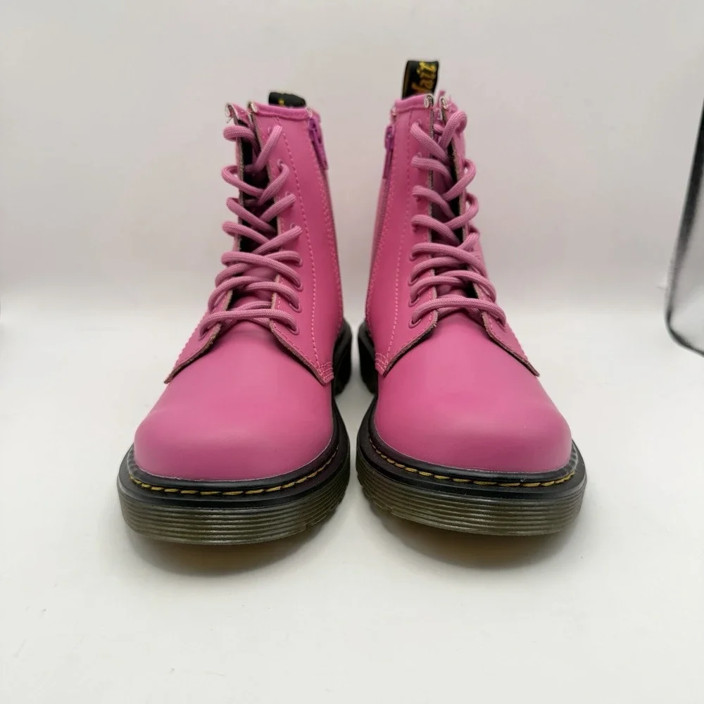 Dr Martens Hot Pink‎ Combat Boots Leather 1460 J Thrift Pink Girls Sz 4 Boys 3